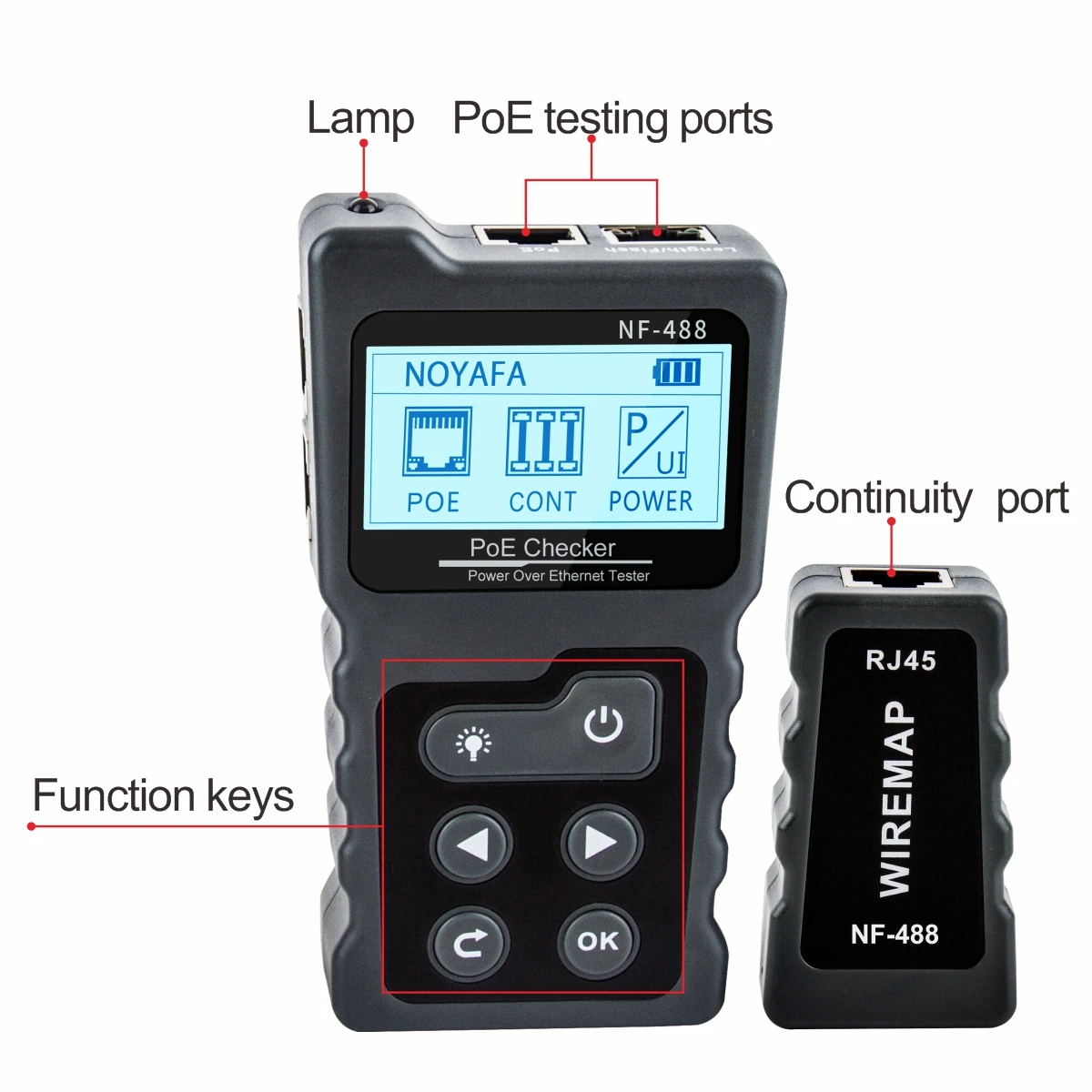 

NOYAFA NF488 LCD Network PoE Checker RJ45 Digital Ethernet CAT5 CAT6 Lan Tester Detector Cable PoE Switch Tester Network Tools