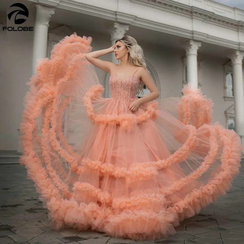 

Beautiful Arabic Dubai A Line Prom Dress Tulle Sexy Spaghetti Straps V Neck Sparkly Beaded Formal Evening Dresses For Gala Party