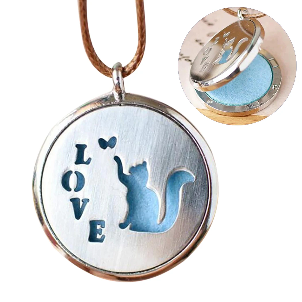 

Love Cat Aroma Necklace Magnetic Openable Stainless Steel Aromatherapy Essential Oil Diffuser Necklace Perfume Locket Pendant