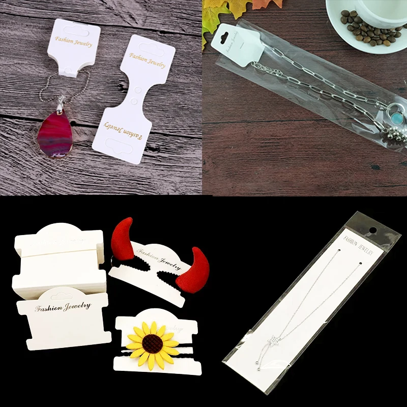 50pcs Display Cards for Necklace Bracelet Earrings Ear Studs Cardboard Package Hair Clips White Craft Hang Tag Card Wholesale
