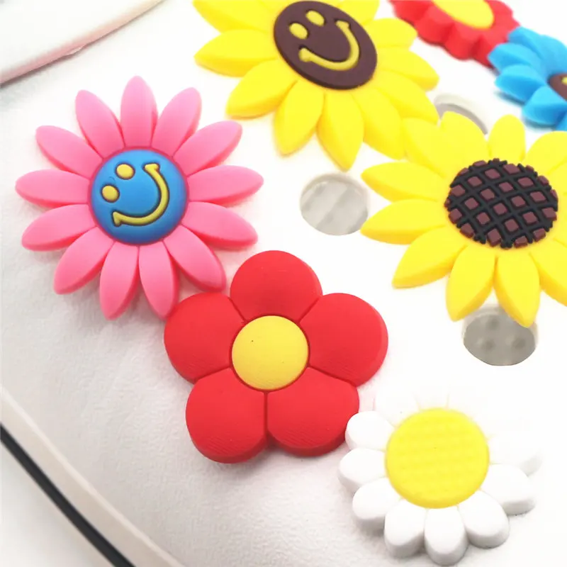 Cute Sunflower PVC Shoe Charms Single Sale 12 kinds of flowers Garden Shoe Buckle Decoration for croc Wristband jibz Kids Party