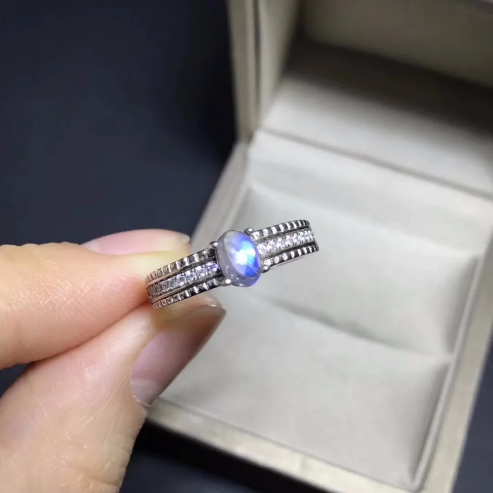 

Uloveido 4*6mm Natural Moonstone Ring, 925 Sterling Silver, Lady's Certified Oval Shape Gemstone Jewelry FJ295
