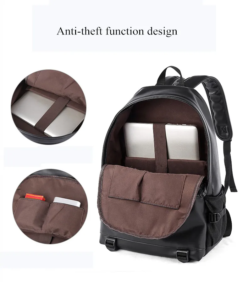 Мужской кожаный рюкзак с usb-зарядкой, противоугонная сумка, рюкзак Mochila, большой школьный рюкзак для мальчика, дорожная сумка, школьный рюкзак, черный рюкзак