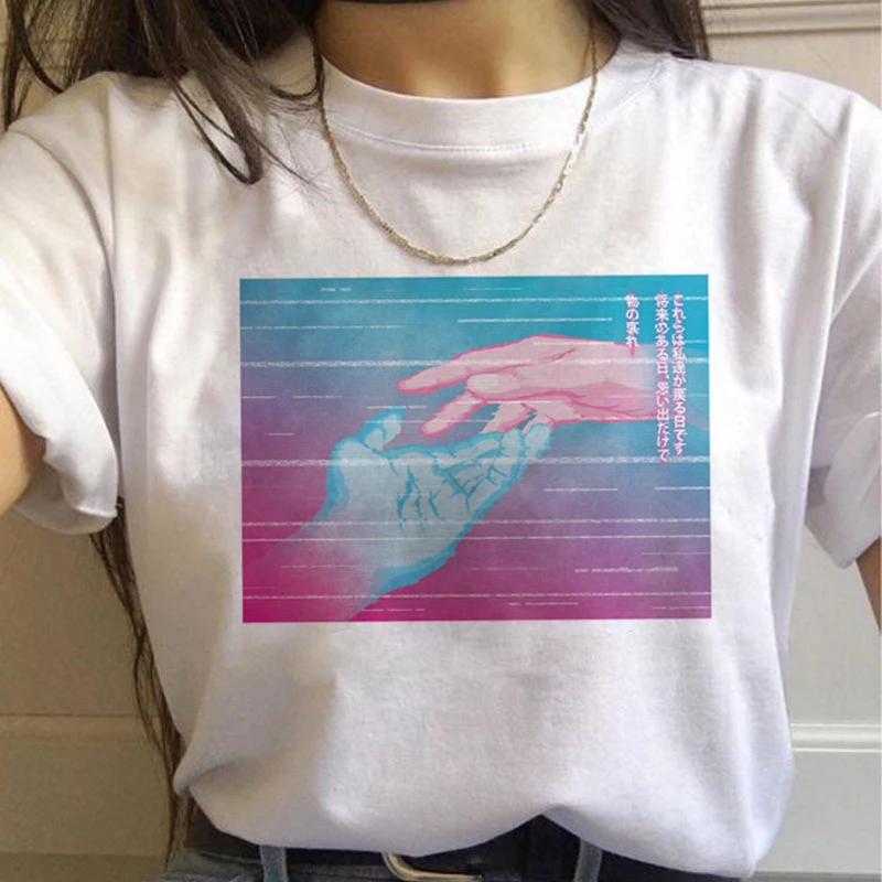 7527 Vaporwave эстетическое 90s модные футболки для женщин Harajuku Ullzang футболки Графический Забавный мультфильм футболка Топ-безрукавка в уличном стиле женский - Цвет: 7527
