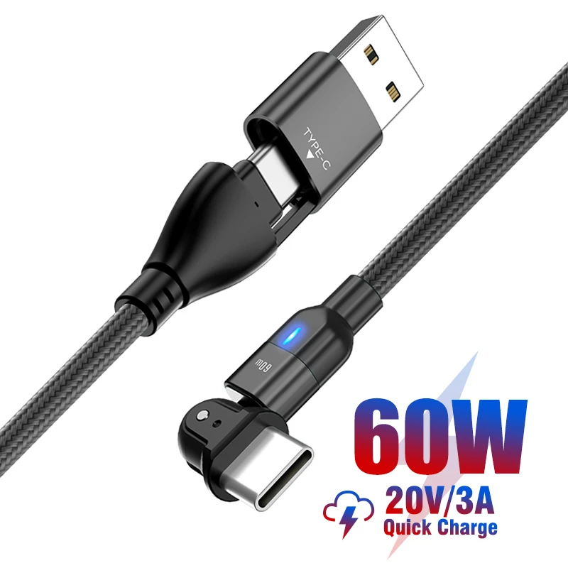 

A.S 60W USB Cable Quick Charge USB C Type C Cable PD Fast Charging For Huawei P40 Data Charger Cable For MacBook 180 Rotate