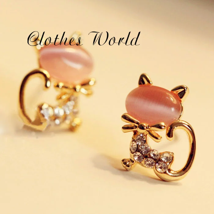 Корейские серьги модные милые кошачьи камни кристаллы стразы женские