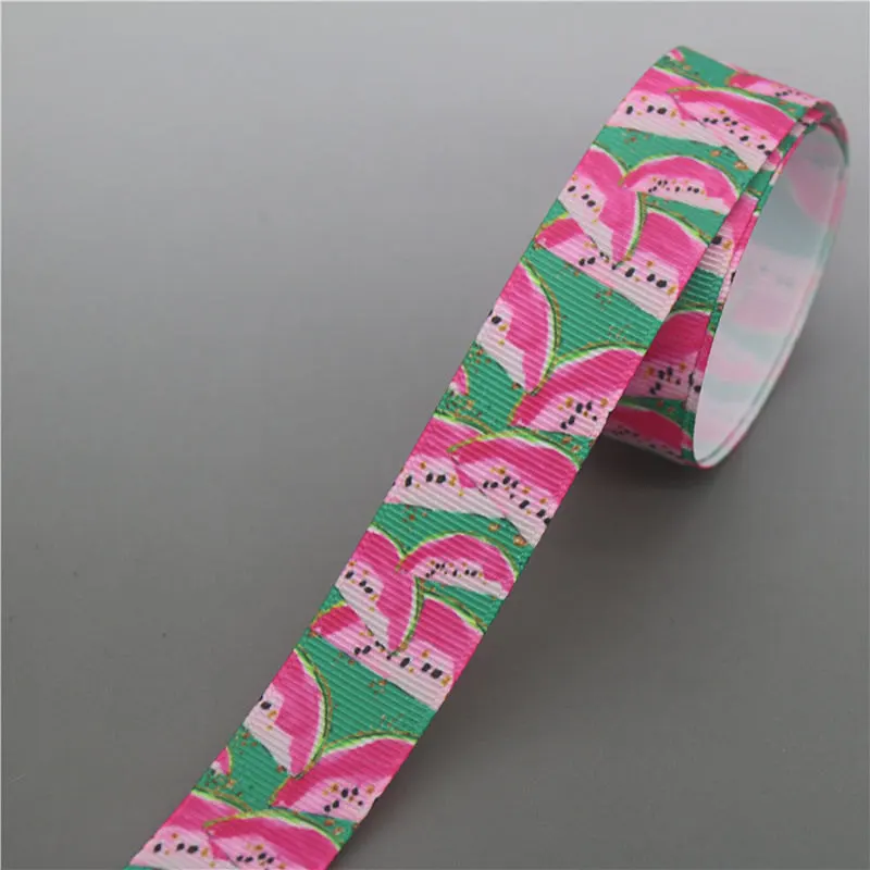 DHK 5 ярдов ананас, арбуз оранжевый напечатанный Grosgrain ленточный аксессуар Hairbow головной убор украшение «сделай сам» оптом OEM C1731 - Цвет: 10248