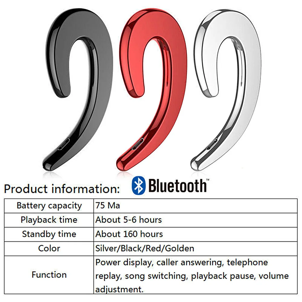 

Bone conduction unilateral Bluetooth5.0 headset Wireless Headphone Sports Waterproof Earbuds Headsets With Microphone