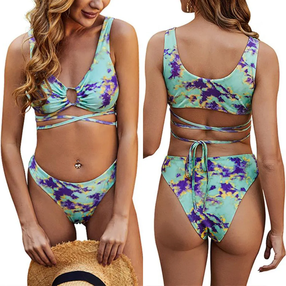 

Women Sexy Print Bikini Set Lace Up Swimwear Ladies Beach Bathing Suit Swimsuit