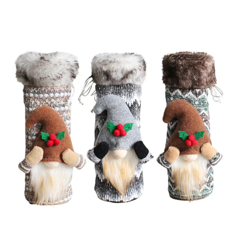 

Рождественские крышки для винных бутылок, искусственные крышки для бутылок с Санта-Клаусом, Рождественский декоративный чехол, рождествен...