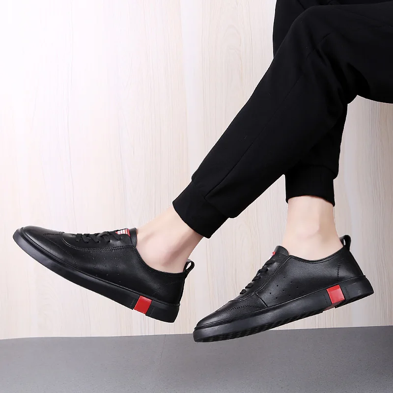 Мужские повседневные кроссовки из натуральной кожи на шнурках модные