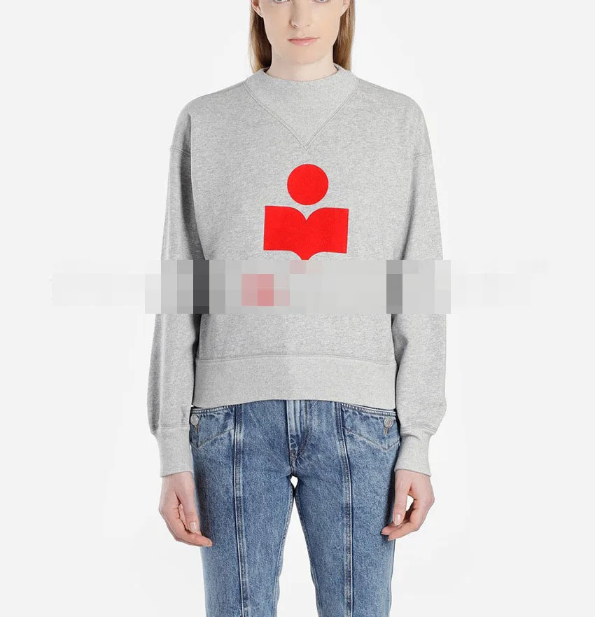 Gray printed red Одноцветная осенне-зимняя свободная Толстая трикотажная толстовка, Женский пуловер с капюшоном, топы, женские толстовки, повседневная женская одежда - Цвет: Gray printed red