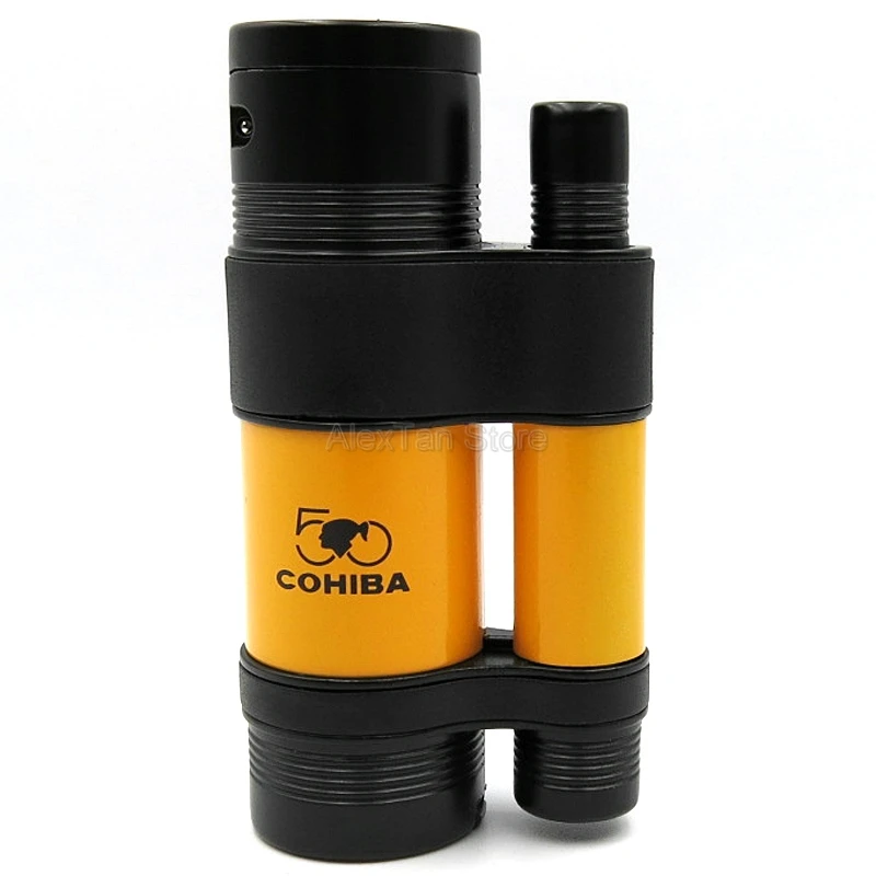 Цвет: желтый COHIBA 50th юбилей карманные металлические ветрозащитные зажигалки 3 синий фонарь огонь пламя сигарета зажигалка с клапаном фонарь Adjuste - Цвет: Цвет: желтый
