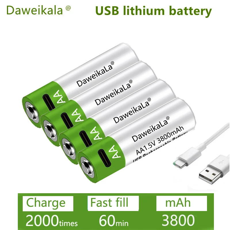 Литий-ионная батарея аа с быстрой зарядкой 1 5 в емкость 3800 мАч USB перезаряжаемая