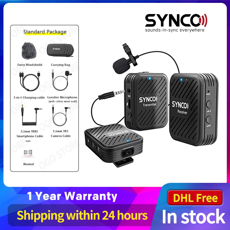 

SYNCO G1 G1A1 G1A2 Wireless Lavalier Microphone System for Smartphone Laptop DSLR Tablet Camcorder Recorder pk comica