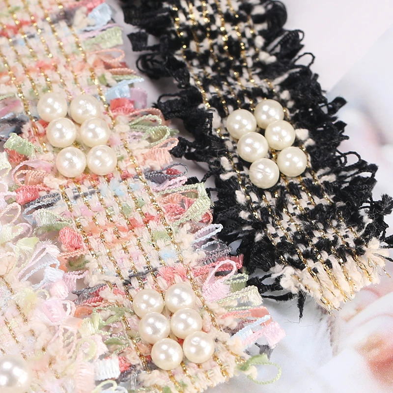 1 ярд винтажная нейлоновая Золотая жемчужина вышитая бисером кружевная отделка Лента ткань ручной работы DIY