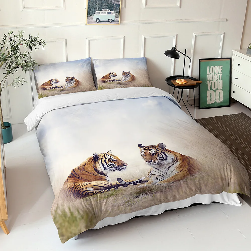 Дикое животное тигр пододеяльник набор животные покрывало для кровати кожи