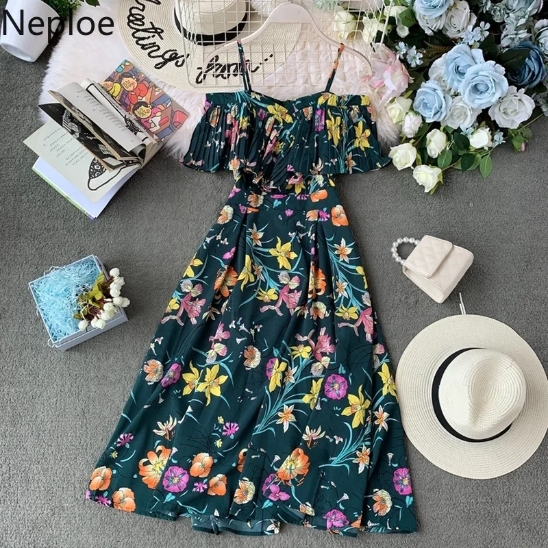 Платье Neploe женское с цветочным принтом пикантный Топ без рукавов воротником