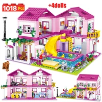 1 change 3 city street view summer slide swimming pool double storey house building blocks friends figures bricks toys for girls