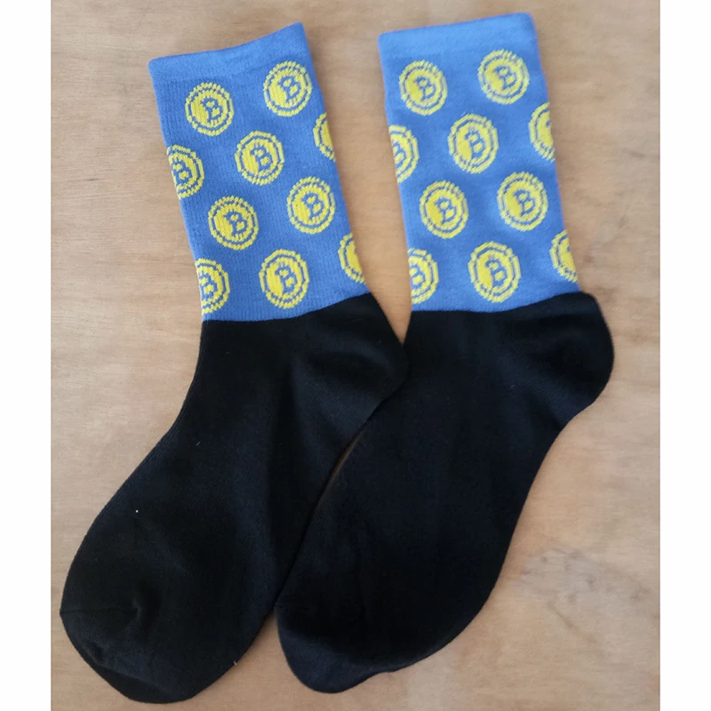 

Bitcoin virtual currency printing color block socks men and women mid-tube cotton socks