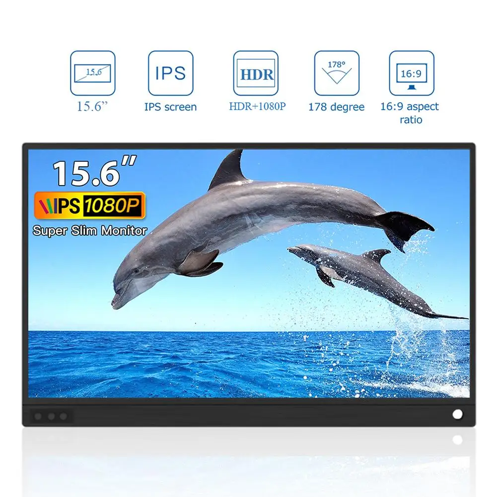 구매 울트라씬 15.6 인치 휴대용 Led Hd 모니터, 1920x1080P 풀 HD Usb 타입 C IPS 스크린 게이밍 모니터 Xbox 노트북 폰용