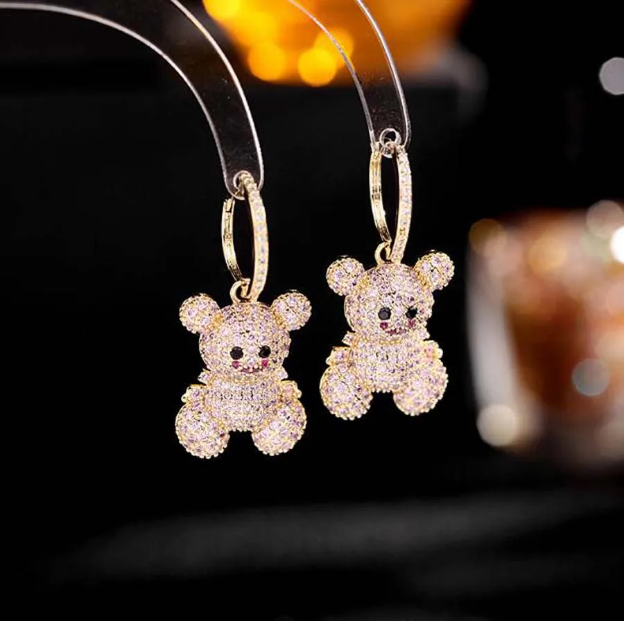 

Korean elegant personality ins cartoon character earrings green zircon cute animal exquisite 3d bear-shape lovely summer ACC