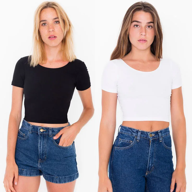 

2021 Spring and Summer New Style Sexy Cropped Short Top Cotton Multicolor T-Shirt