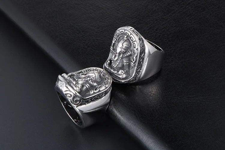 Кольцо из стерлингового серебра 925 пробы с изображением бога богатства Ганеши и