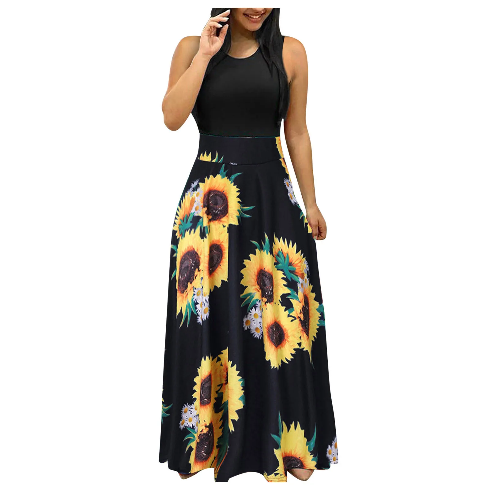 

Plus Size Long Dress Women 2021 Summer Dress Casual Sleeveless Floral Print Sundress Swing Dress Maxi Dresses