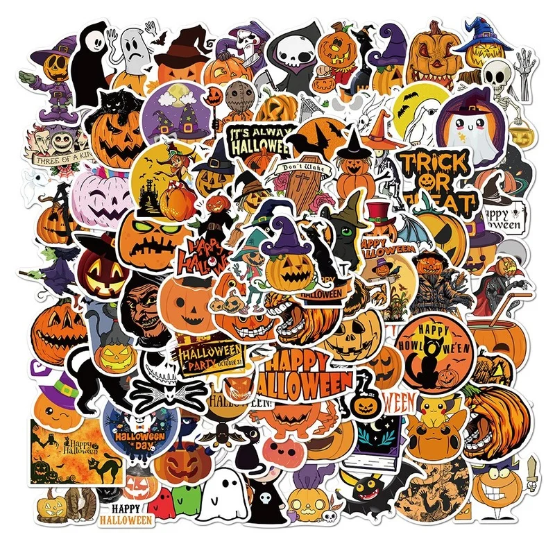 

100Pcs/Set Halloween Graffiti Stickers Self-adhesive Material Laptop Diary Luggage DIY Stickers Cute Stationery School Supplies