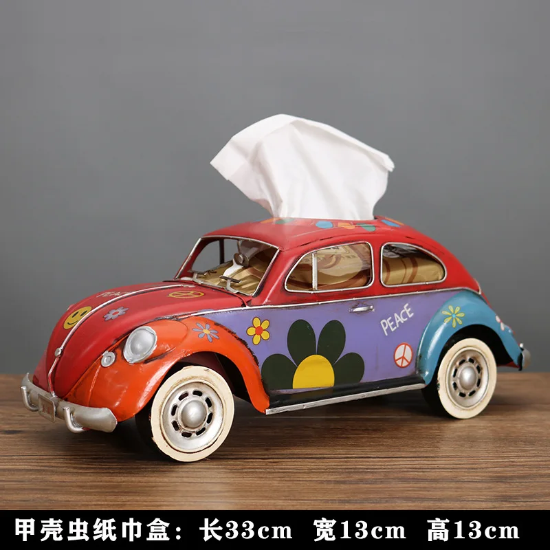 

American retro beetle bus car tissue box pumping box wrought iron tissue box retro model ornaments tissue box cover