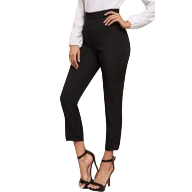 

VICABO Elegant Womens Suit Pants Ankle-Length Button Fly Black Casual Capris Pockets Office Lady Work Straight Trousers