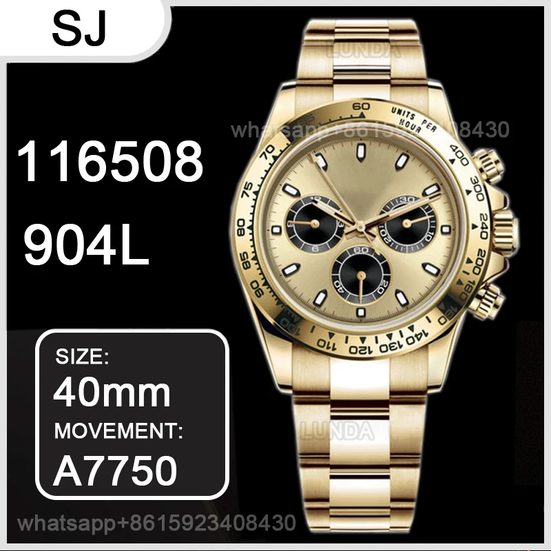 

Men's Automatic Mechanical Watch Daytona 116508 Noob 904L Stainless Steel 7750 Movement 1:1 Chronograph replica Gold