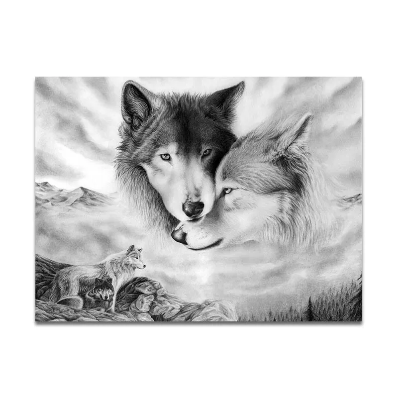 Wall Pictures for Living Room Black and White Color Painting Nature Wolf Forest Anime Poster Garden Decoration No Frame | Дом и сад