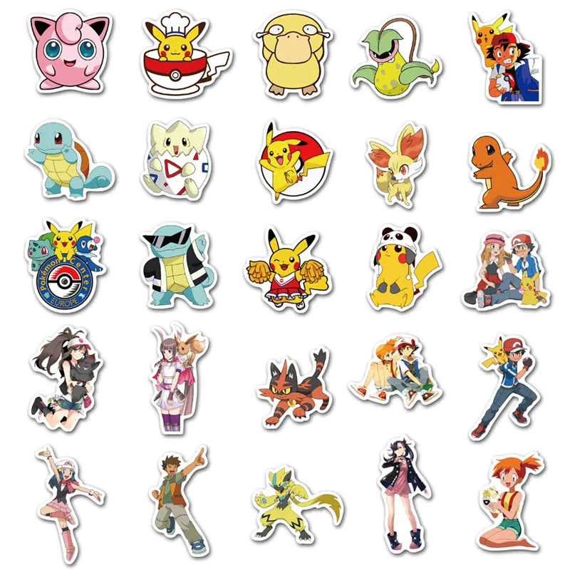 103050100pcs pokemons anime stickers luggage skateboard phone laptop moto bicycle wall guitar sticker diy waterproof toy free global shipping