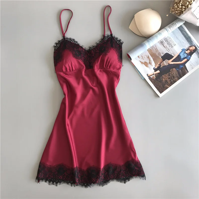 

Women's Sexy Lingerie Satin Lace Sleepwear Lingerie Silk Nightgown Babydoll Nightie Strap Nightdress Homewear Nightwear