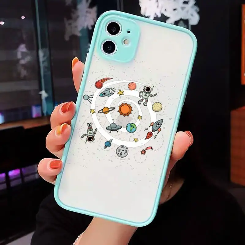

Cartoon floating astronaut Phone Cases matte transparent For iphone 7 8 11 12 plus mini x xs xr pro max cover