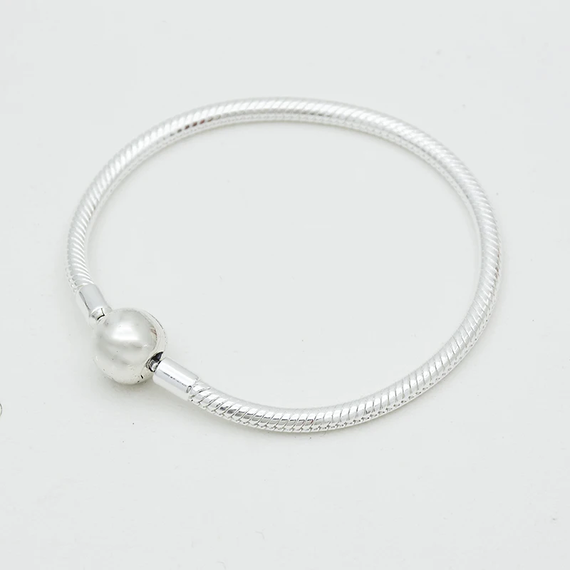 high quality DIY jewelry accessories Silver plating based chain Moments Smooth  Clasp Bracelet women snake chain 3mm