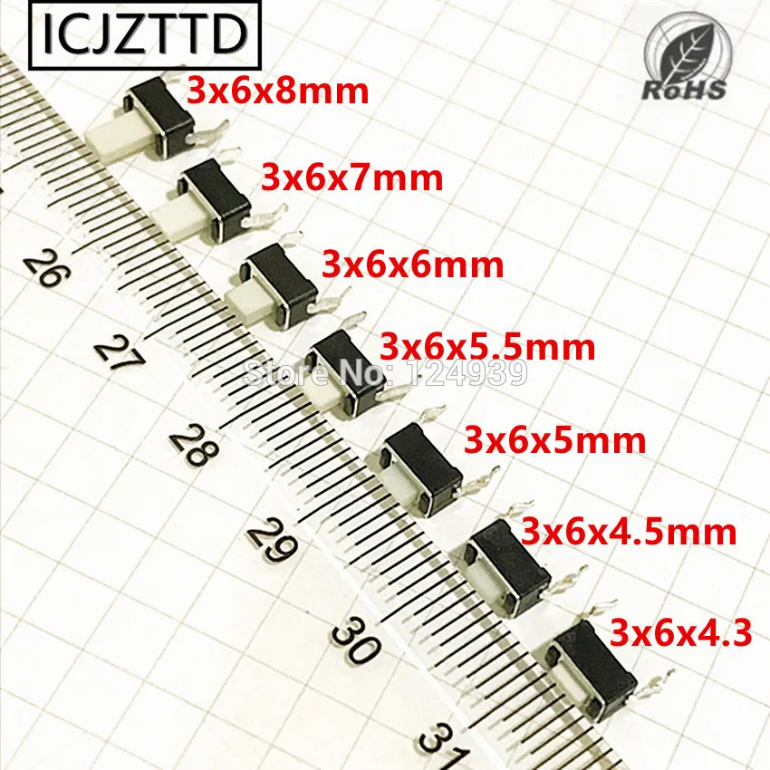

100pcs 3*6*4.3mm 3X6X4.5MM 3x6x5mm 3*6*5.5mm 3*6*6mm 3x6x7mm 3x6x8mm DIP 2PINS Micro Switch Button switch key switch Tact Switch