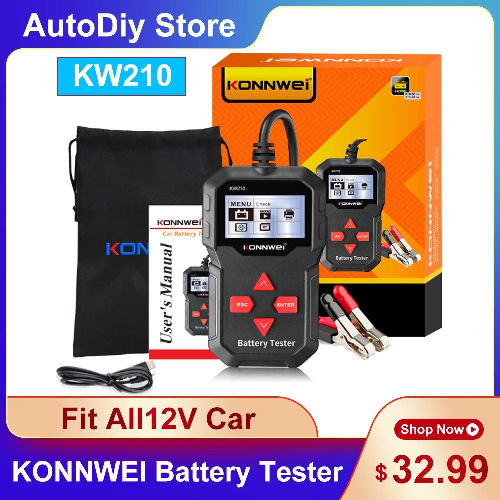 Диагностический инструмент KONNWEI KW210 тестер заряда автомобильных аккумуляторов 12