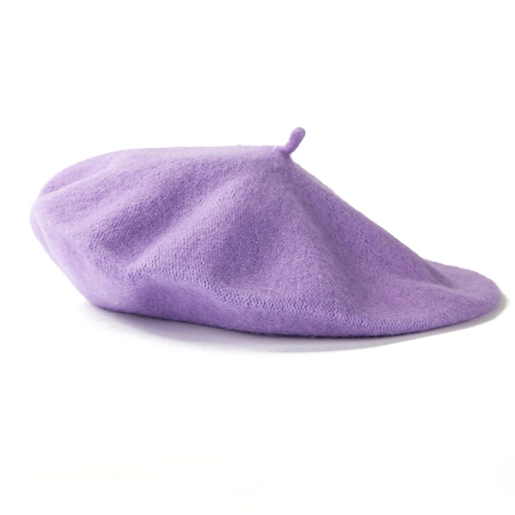 purple Весенне-Зимние береты, теплый простой берет, берет в винтажном стиле для девочек, берет для художников, Женская плоская кепка, шерстяная Круглая Шапочка, шапка, головной убор, новая одежда - Цвет: purple