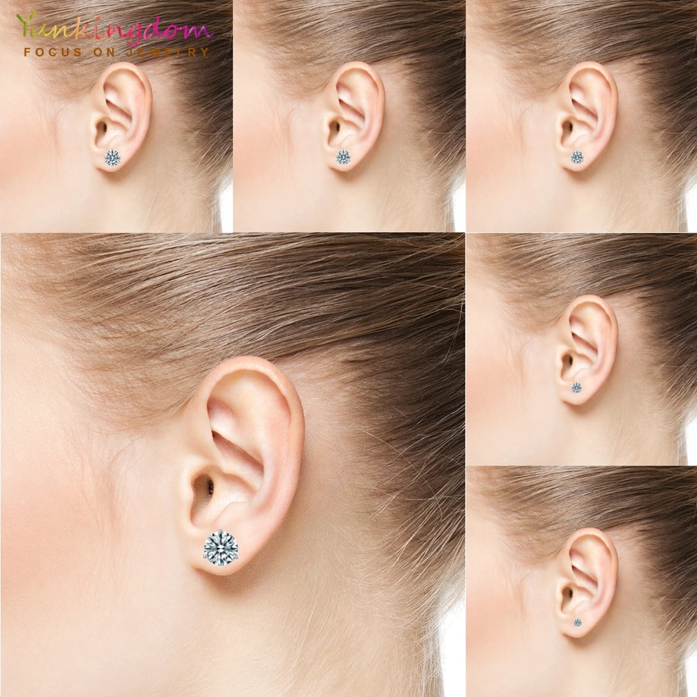 

6Pairs/Lots 4/5/6/7/8/9MM CZ Stud Earrings Wholesale Classic Round Shape Copper Earings Wedding&Daily Wear Jewelry for Woman Men