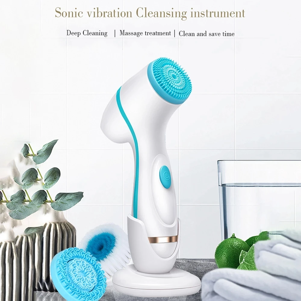 

Electric Face Cleaners Facial Cleansing Brush Pore Ceaner Skin Deep Cleaning Spin Brush 3 Heads Face Spa Facial Beauty Massage