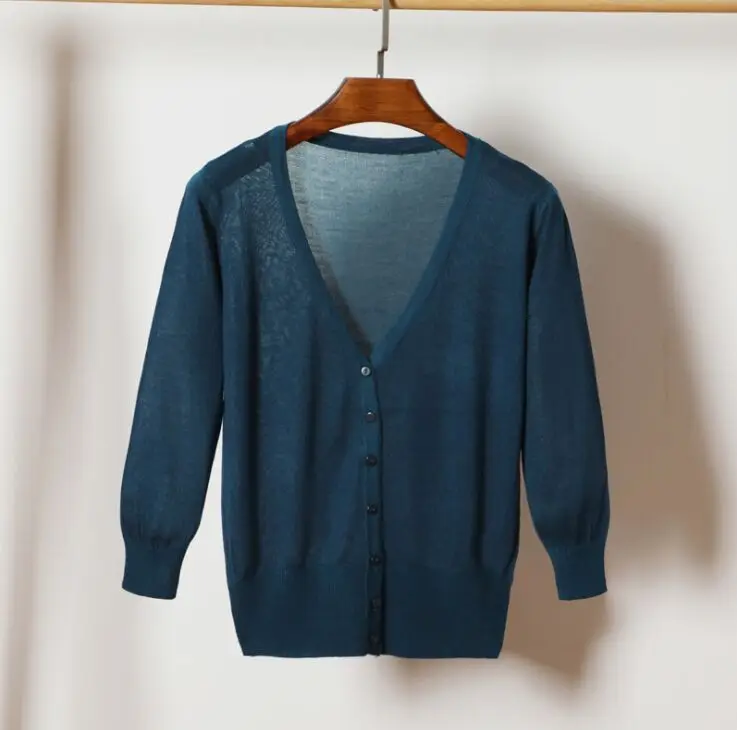 denim blue Осень лето весна женские вязаные повседневные свободные свитера с v-образным вырезом кардиганы Женская трикотажная одежда - Цвет: denim blue