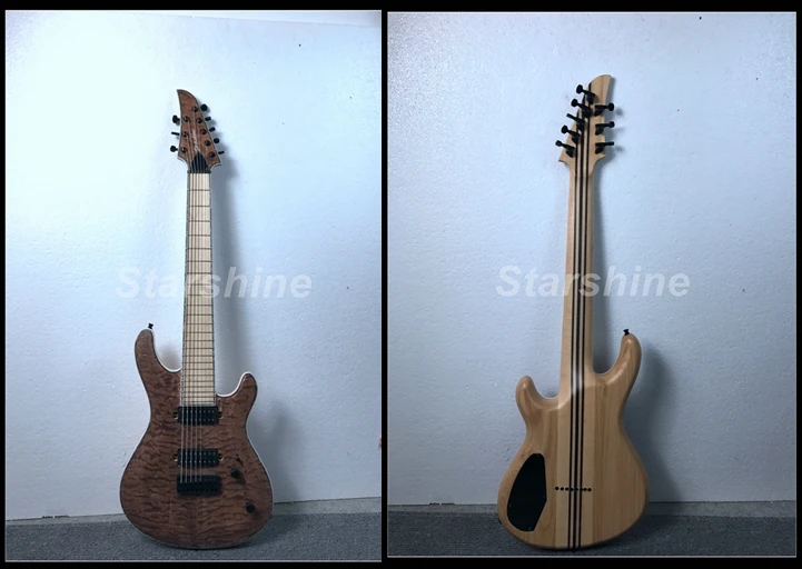 

E-G2 High Quality 8 strings Electric guitar Neck Thru Body Quilted maple Top Veneer Maple Fingerboard strings thru body ASH Body