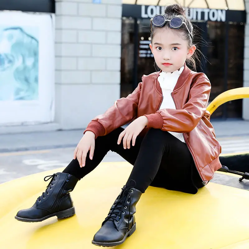 Children Teenage Girls New Bikers Leather Jacket Fall Winter Windbreaker Coat Kids Girl's Outerwear Clothes for 4 6 8 12 Year  | Детская
