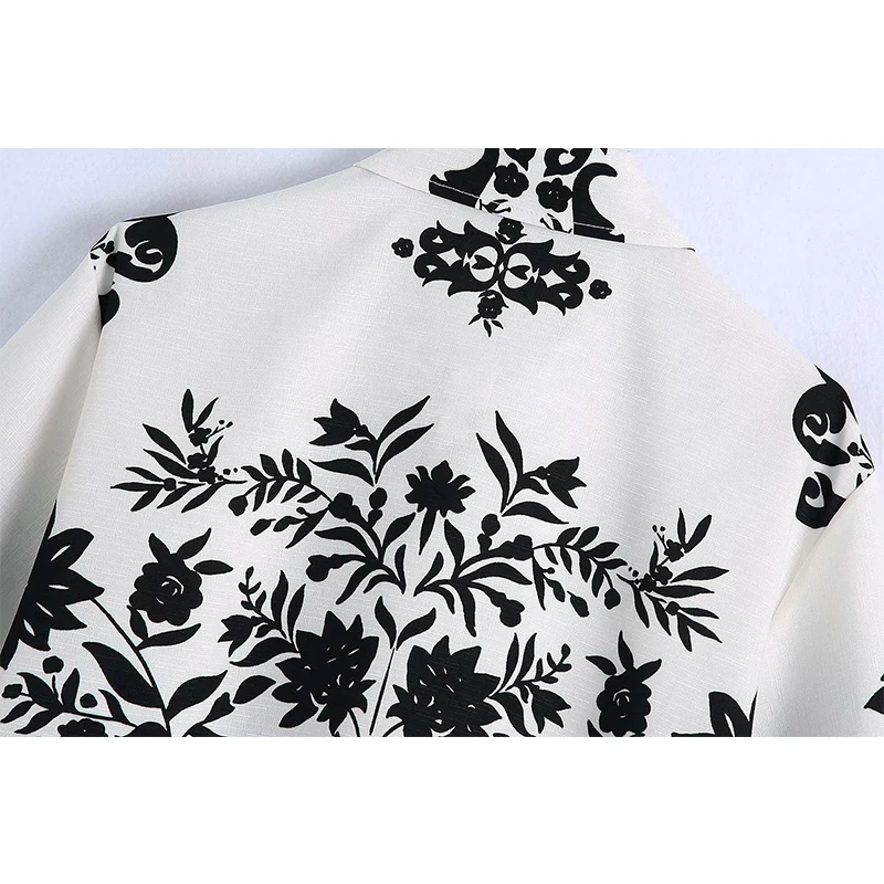 

WXWT Za Women Retro Flowers Print Shirt Summer Blouse Short Sleeve Chic Female Loose Tops BB1736