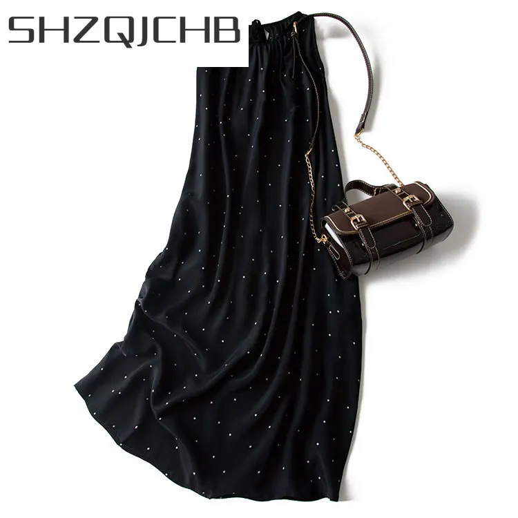 

SHZQ Summer Real Silk Dress Women Vintage Long Vestidos 2021 Korean Elegant Polka Dot Dresses Boho Beach Evening Party Dress 8
