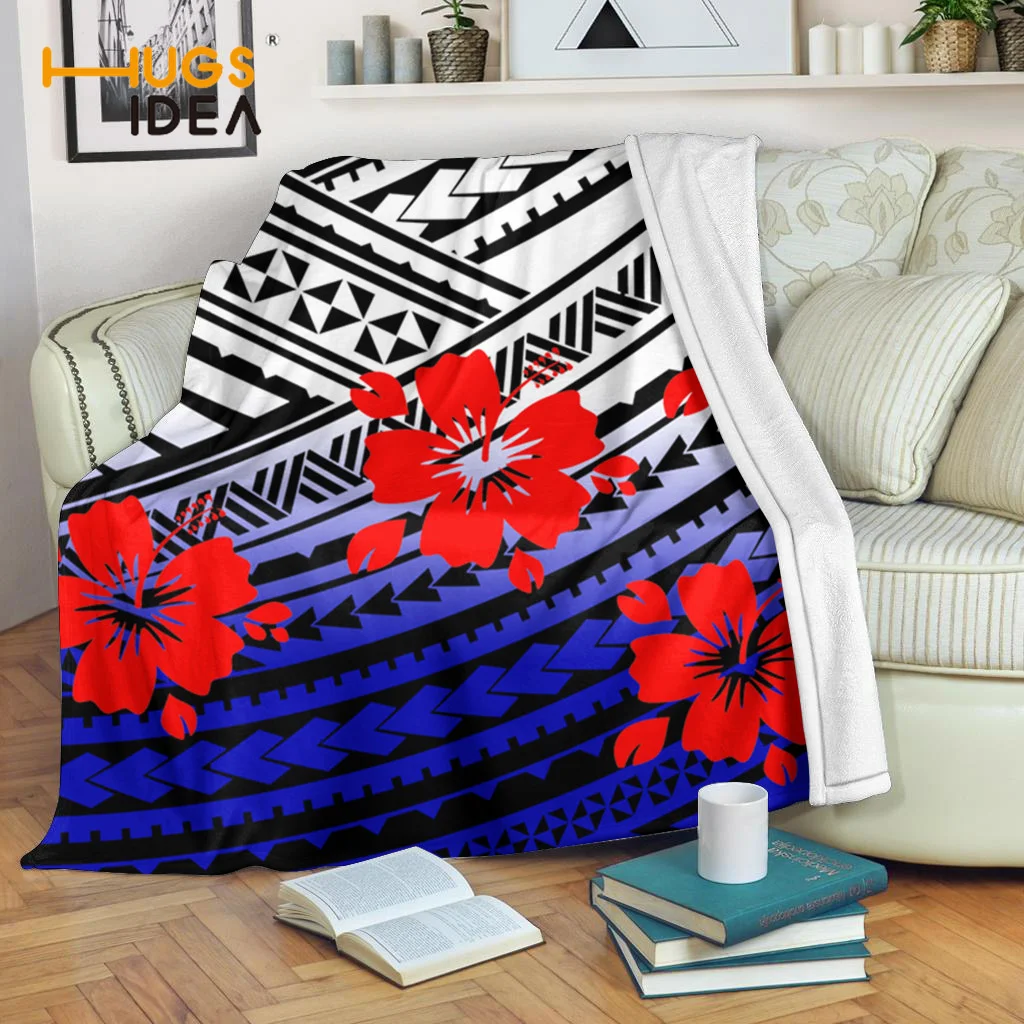 

HUGSIDEA 2021 New Leisure Super Soft Blankets For Ladies Men Beautiful Geometric Pattern With Red Flowers Design Top Warm Quilt