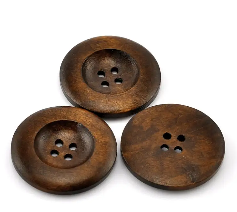 Круглые деревянные пуговицы темно кофейного цвета для одежды 4 отверстия 35 мм